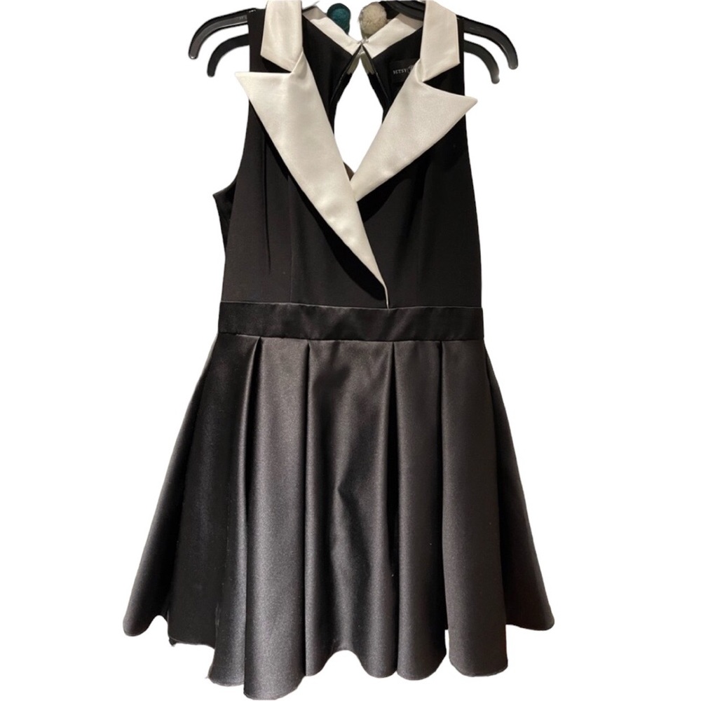Betsy & Adam Black Mini Dress with Cream Lapel